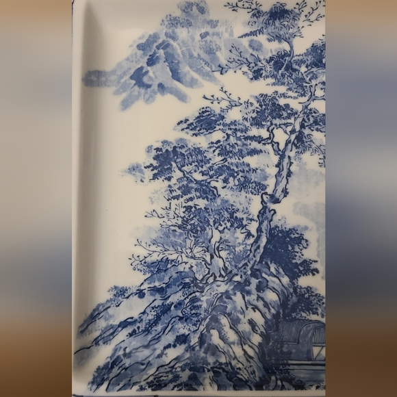 Blue and White Square Ceramic Plate - Picture 3 of 5